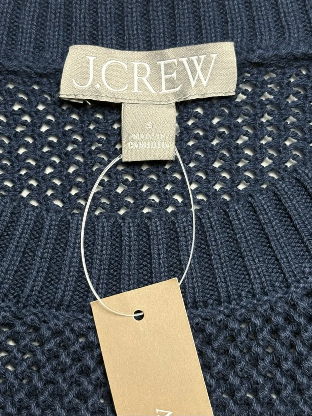 NWT J Crew Crochet Open Knit Crewneck Beach Sweater Navy Blue BQ212 • Size S - Picture 7 of 9